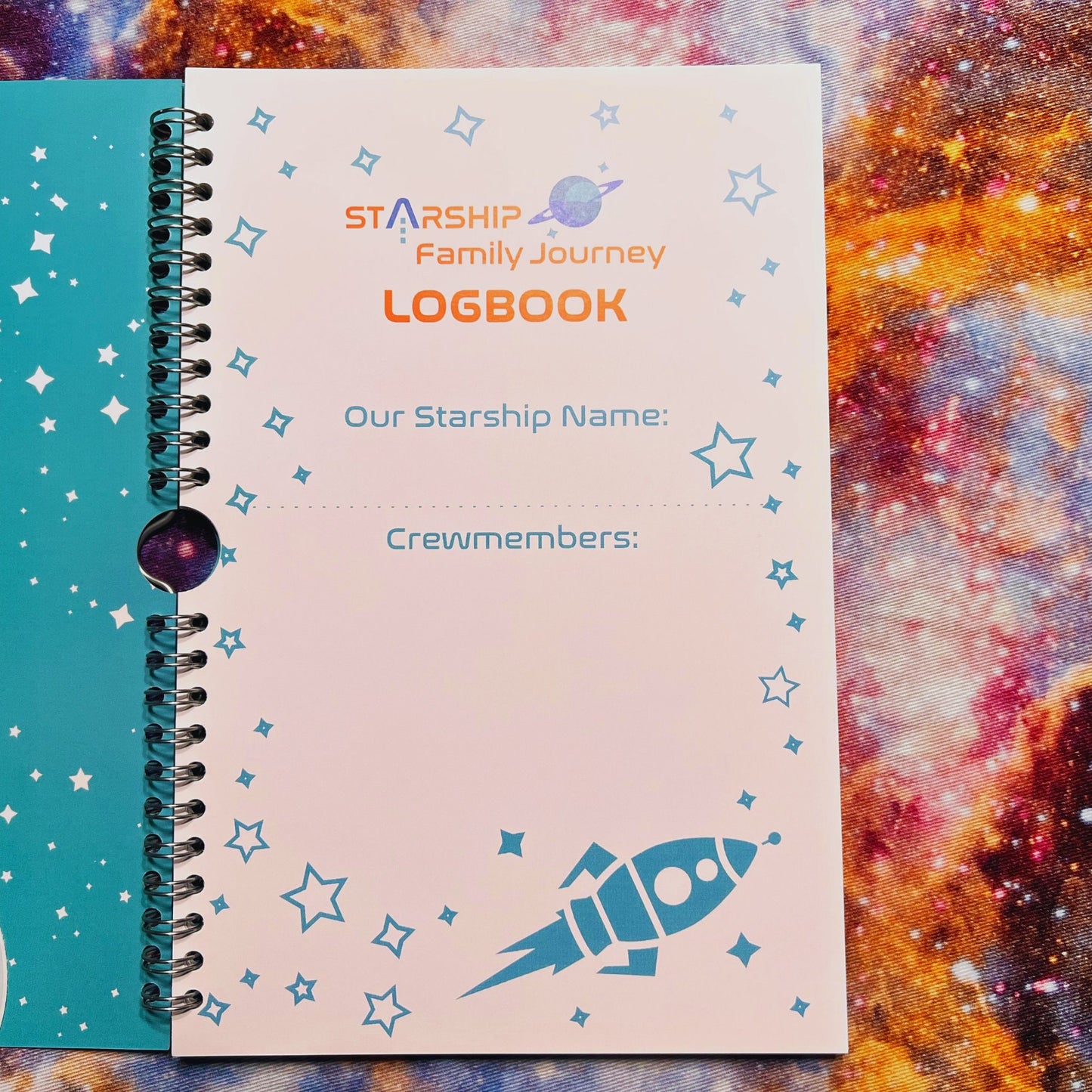 LOGBOOK - The Starship Family Journey Outer Space Story Journal with Coloring Pages - Spiral Bound