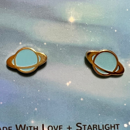 BLUE GLOW RINGED Planets - Glow-in-the-Dark Stud Earrings