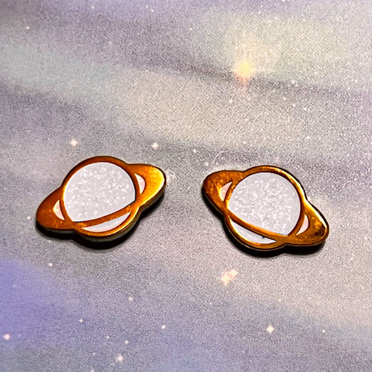 RINGED PLANET - Stud Earrings with Iridescent Glitter