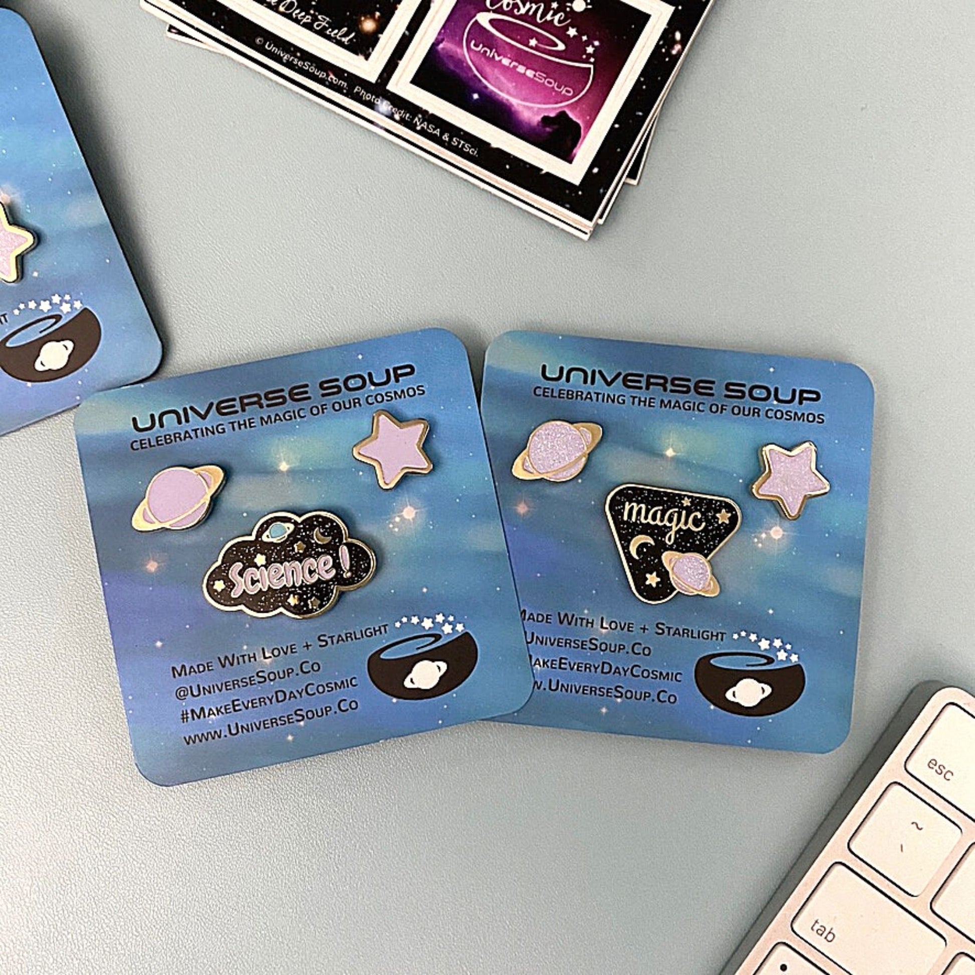 Magic & Science - Set of 6 - Enamel Pin BUNDLE - Glitter + Glow-in-the-Dark