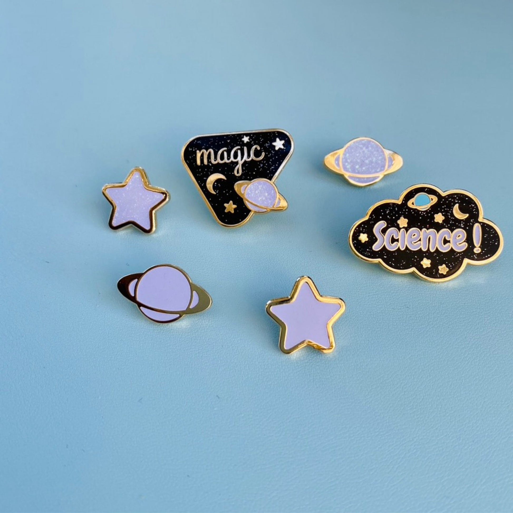 Magic & Science - Set of 6 - Enamel Pin BUNDLE - Glitter + Glow-in-the-Dark